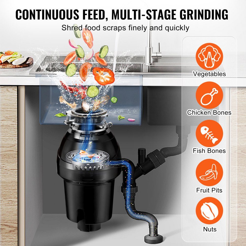 Kitchen Waste Disposer, Kitchen Waste Disposer, 1.25 HP Food Waste Shredding System, EZ Mount, 4060 RPM, Household Garbage Disposer, Garbage Disposal, Food Waste