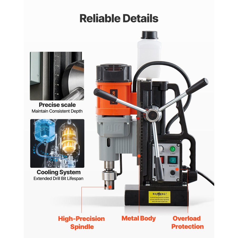 Perceuse magnétique 1,5 kW, diamètre de perçage 60 mm, puissance 13 000 N, perceuse magnétique avec cône Morse et vitesses réglables, filetage M3-M16 pour surfaces métalliques, bricoleurs Perceuse magnétique 1,5 kW, diamètre de perçage 60 mm, puissance 13 000 N, perceuse magnétique avec cône Morse et vitesses réglables, filetage M3-M16 pour surfaces métalliques, bricoleurs
