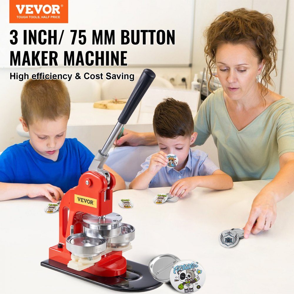 Button Machine Button Maker Machine, 3" Badge Punch Press Set, Kids DIY Gifts Pin Maker, Button Making Accessoires met 500 stuks Button Vervangingsonderdelen & Circle Cutter & Magic Book