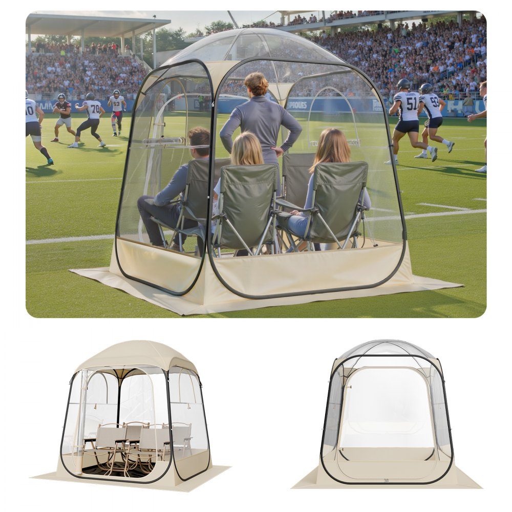 Tente transparente 160 x 160 x 182 cm Tente pop-up pour 2 à 4 personnes Tente de sport avec tapis de sol et couverture supérieure Tente à bulles extérieure Abri de camping pour événements Pêche Acclamations