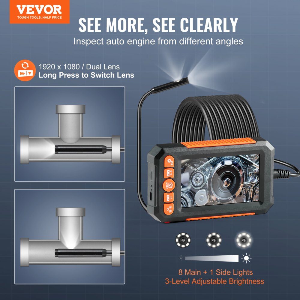Sewer camera endoscope camera inspection camera 1080P pipe camera 5m cable 4.3" display