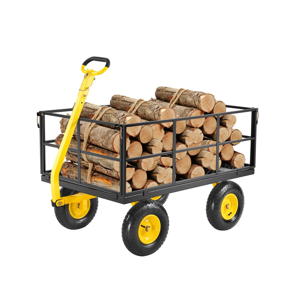 Handkar 116,8x76x43 cm, transportwagen, tuinwagen, uitrustingskar, 2-in-1 handkar, met terreinbanden, afneembare zijpanelen van gaasmateriaal & 180° draaibare handgreep