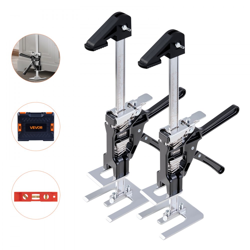 Labor-saving arm jack, 2 pieces, 200 kg load capacity, lifting up to 235 mm, hand lifting tool with magnetic spirit level, 2 setting modes, for doors, windows, furniture, woodworking, black Labor-saving arm jack, 2 pieces, 200 kg load capacity, lifting up to 235 mm, hand lifting tool with magnetic spirit level, 2 setting modes, for doors, windows, furniture, woodworking, black