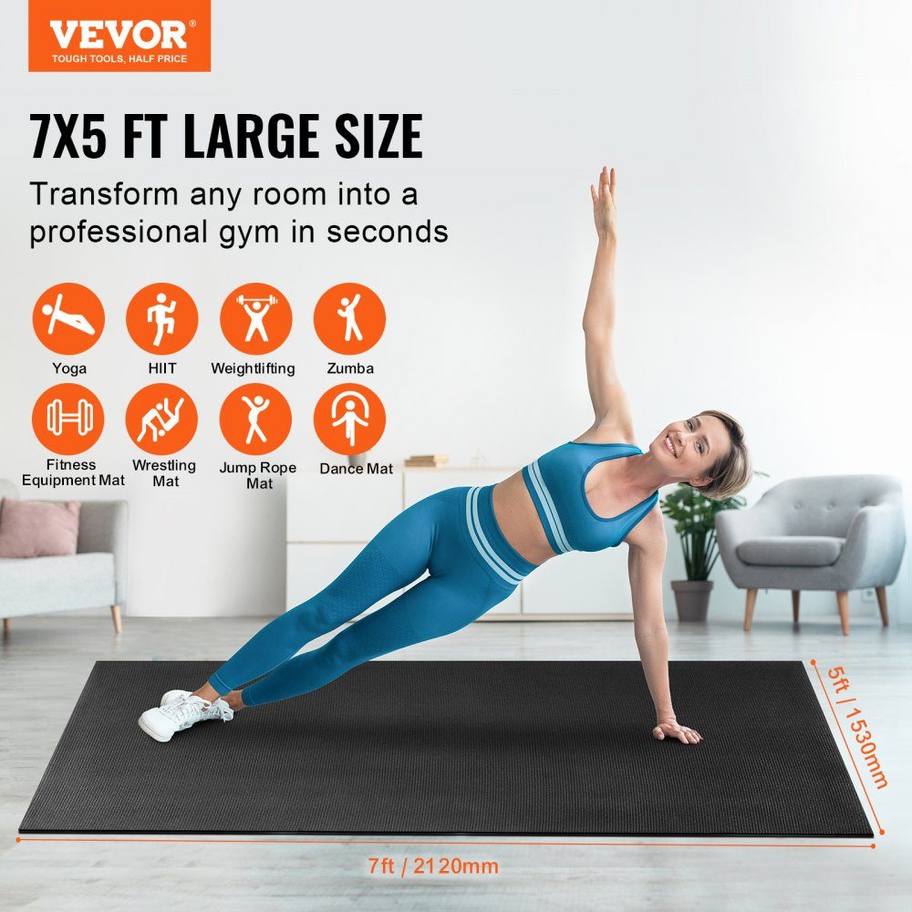 Trainingsmatte, rutschfeste Premium-Yogamatte mit hoher Dichte, Übungs-Yogamatte für Männer und Frauen, Fitness- und Trainingsmatte mit Tasche und Gurt, für alle Arten von Heim-Yoga, Pilates und Bodentraining (7 x 5 Fuß)