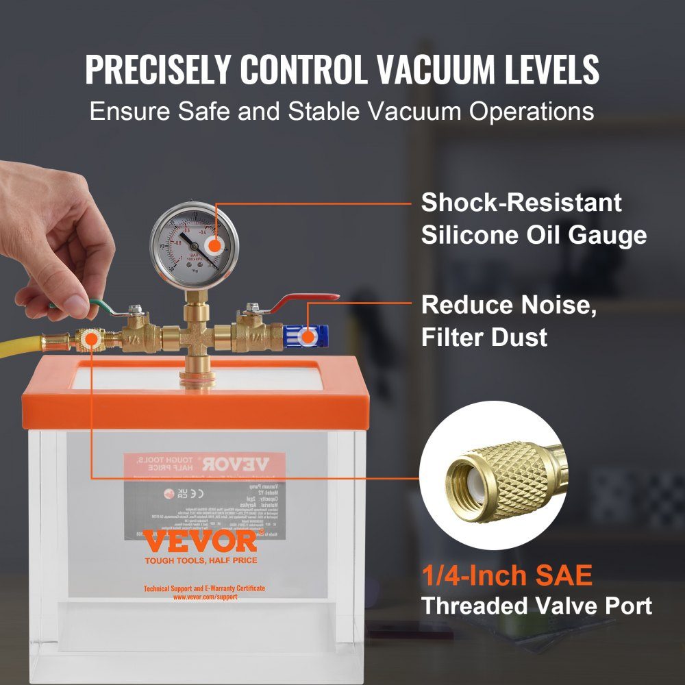 7.57L Vacuum Chamber, Improved Multi-Purpose Acrylic Vacuum Degassing Chamber, Transparent Vacuum Chamber, for Resin Degassing, Silica Gel Degassing, Gypsum Degassing and Vacuum Extraction