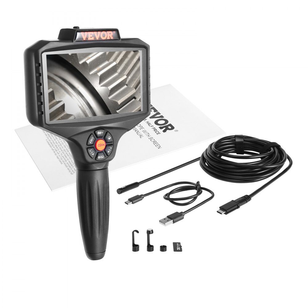 Endoskopkamera mit drei Objektiven, 5-Zoll-IPS-Bildschirm, 854x480-Inspektionskamera, 5-m-Kabel, Rohrkamera, 5000-mAh-Akku für 5–6 Stunden, Kanalisationskamera, IP67-Endoskop, 180° drehbar, Automotoren, Kanalisation, HVAC-Kanäle