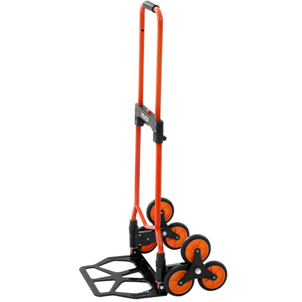 Folding stair hand truck, hand truck 54 kg load capacity, stair climber with telescopic handle, 6 wheels & 2 tension straps, transport trolley, stair trolley, ideal for household, shopping & storage
