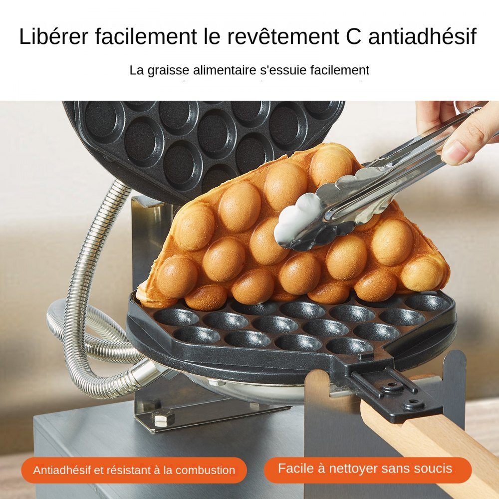 Kommerzielles Blasenwaffeleisen, Eierpfannkuchenmaschine 1400 W, Waffeleisen aus Edelstahl mit antihaftbeschichteter Backfläche, Temperatur- und Zeitkontrolle, für Restaurant-Bäckerei-Snackbar