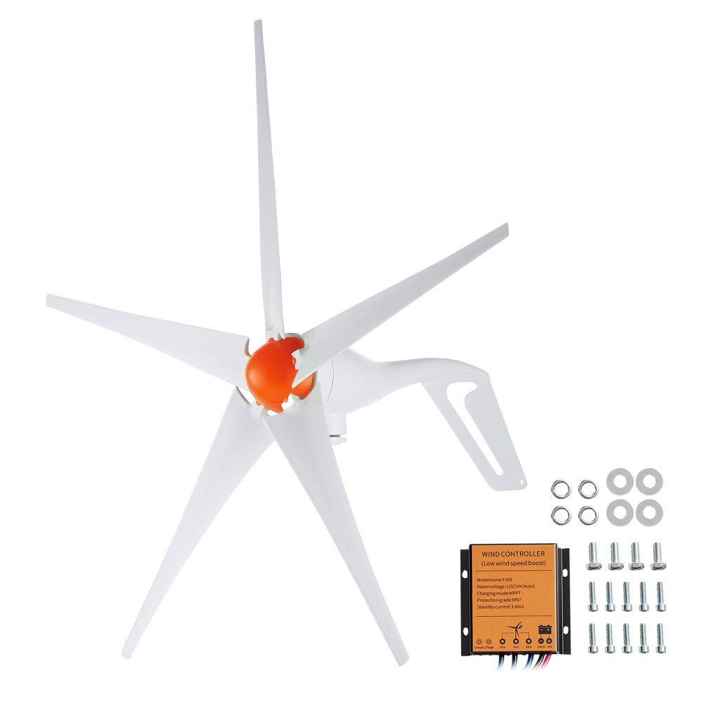 500 W windturbine, 12 V windgenerator, 5-bladige windenergiegenerator met MPPT-controller, instelbare windrichting en 2,5 m/s startwindsnelheid, geschikt voor campers, boten op de boerderij thuis
