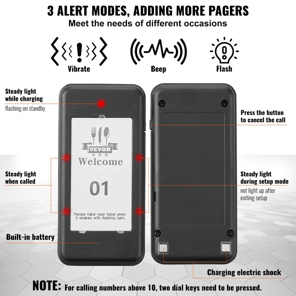 Restaurant Pager System, Wireless Queue Signal with 500m Range, Guest Call Beeper with Vibration and Flashing, 16 Pagers for Food Truck, Church