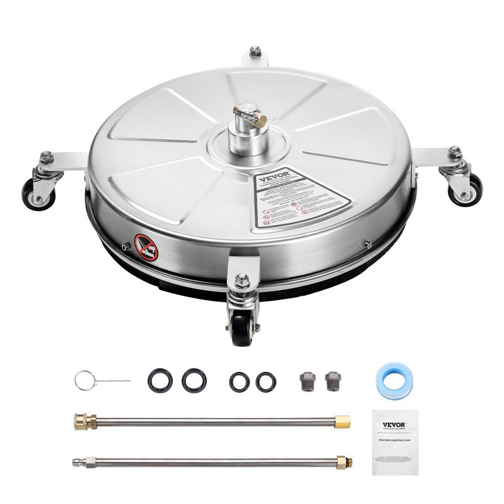 465 mm Hochdruckreiniger-Oberflächenreiniger, Edelstahl-Oberflächenreiniger mit 4 Rädern, max. 4000 PSI, 1/4-Zoll-Schnellanschluss, 2 Sprühdüsen, 2 verlängerte Stangen für Beton, Terrasse, Deck