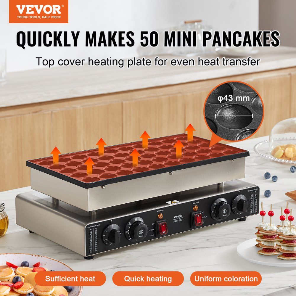 Mini Pancake Machine, Commercial Dutch Mini Pancake Machine, 50pcs 43mm Diameter Dorayaki Baking Machine, 1700W, Dual Temperature and Time Control, in Kitchens and Restaurants