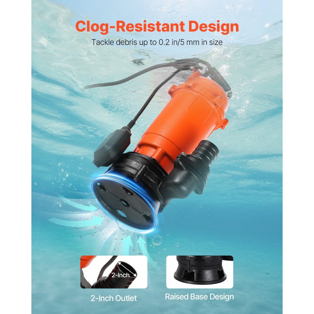 1500 W Tauchpumpe, 21000 l/h, Schmutzwasserpumpe aus Gusseisen mit automatischem Schwimmerschalter, 18 m Förderhöhe zum Abpumpen von Schmutzwasser, für Pools, Teiche & überschwemmte Gebiete