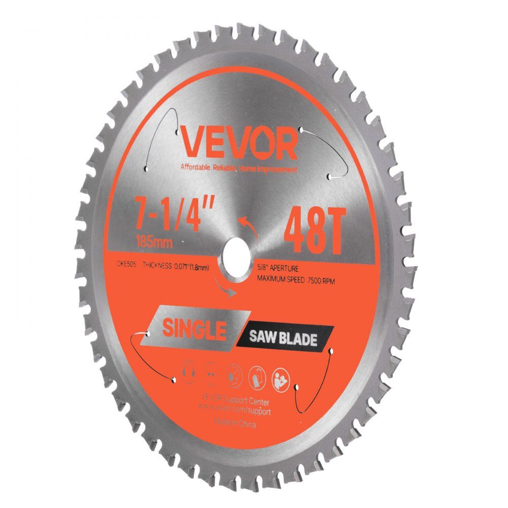 Cirkelzaagblad (diameter 185 mm, 48 scherpe tanden en dikte 1,8 mm), ideaal voor staal en aluminium, compatibel met cirkelzagen, zaagblad van gelegeerd staal met geluidsreducerende warmteafvoer