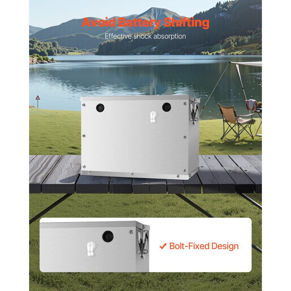 Batteriekasten, Gruppe 24/31, Batteriekasten für Schiffsbatterien mit Griffen und Kabellöchern mit Gummitülle, Gehäuse aus Aluminiumlegierung, geeignet für Offroad-Rennwagen und LKWs