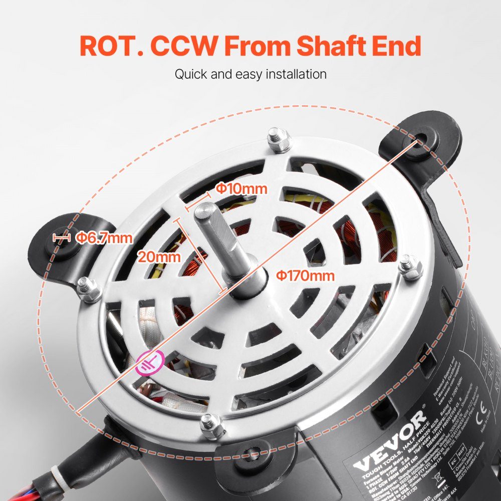 1/2 HP blower motor, 220V, 2.6A, 1300RPM, 3 speeds (1300/1100/800RPM), 10mm shaft diameter, 20mm shaft RED clockwise from shaft end, including CBB60 15μF/450V capacitor