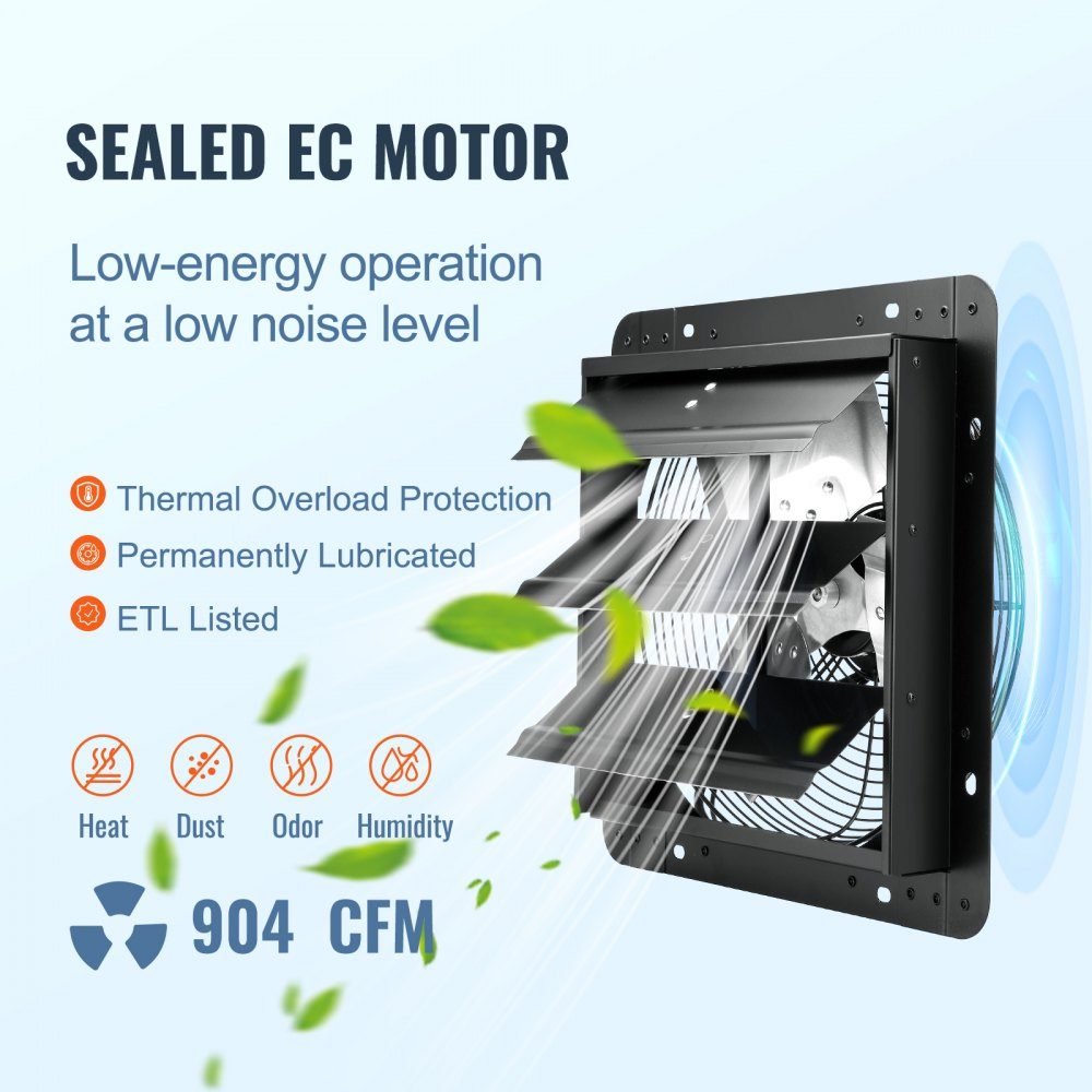 Exhaust Fan 305mm Temperature and Humidity Controller EC Motor 904 CFM Variable Speed ​​Control Wall Fan Ventilation and Cooling for Greenhouses Garages