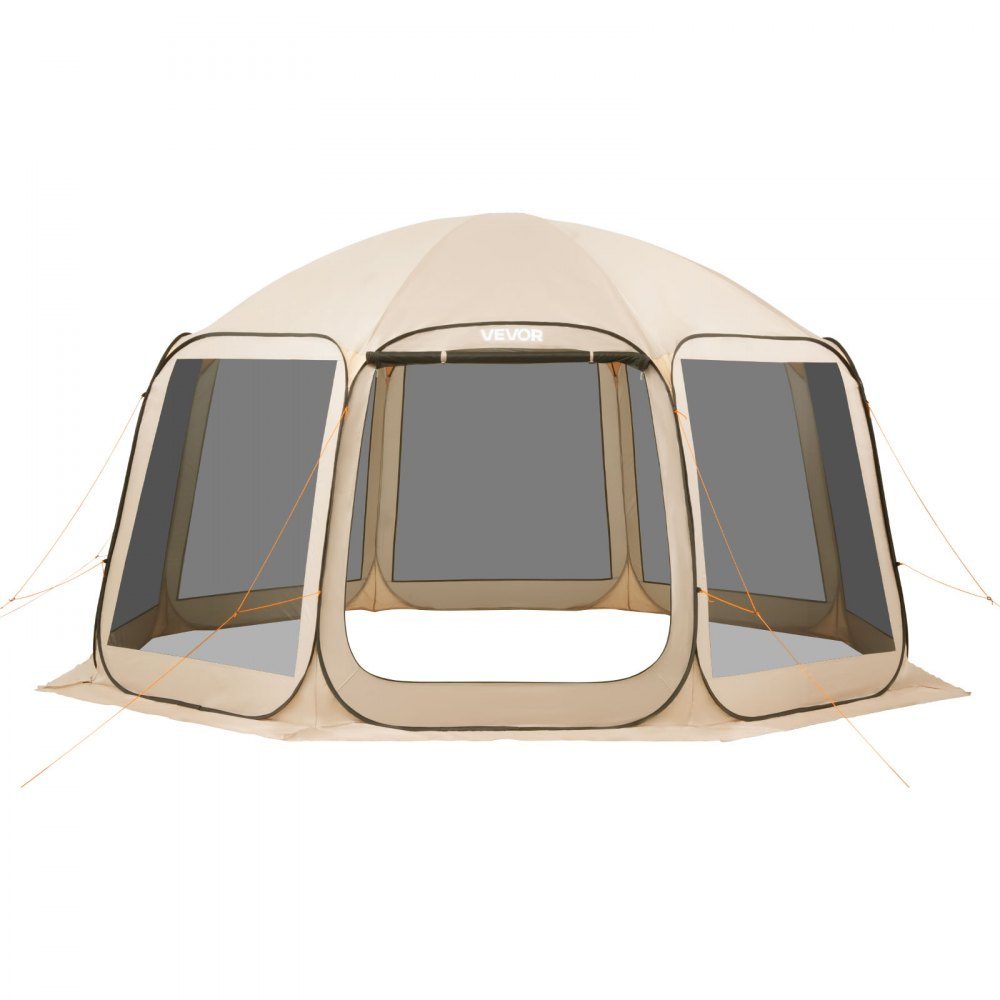 Kampeertent, 457,2x420,6x245 cm, partytent voor 12-15 personen, pop-up tent, inclusief draagtas, mesh zijwanden en haringen, voor tuin, terras en buitenactiviteiten, beige