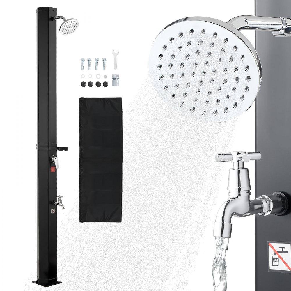 Prysznic słoneczny 35 L, słoneczny prysznic ogrodowy o wysokości 2160 mm, prysznic przy basenie z mydelniczką, regulacja ciepłej i zimnej wody, wolnostojący, prysznic kempingowy do ogrodu, basen, basen na plaży, czarny Prysznic słoneczny 35 L, słoneczny prysznic ogrodowy o wysokości 2160 mm, prysznic przy basenie z mydelniczką, regulacja ciepłej i zimnej wody, wolnostojący, prysznic kempingowy do ogrodu, basen, basen na plaży, czarny