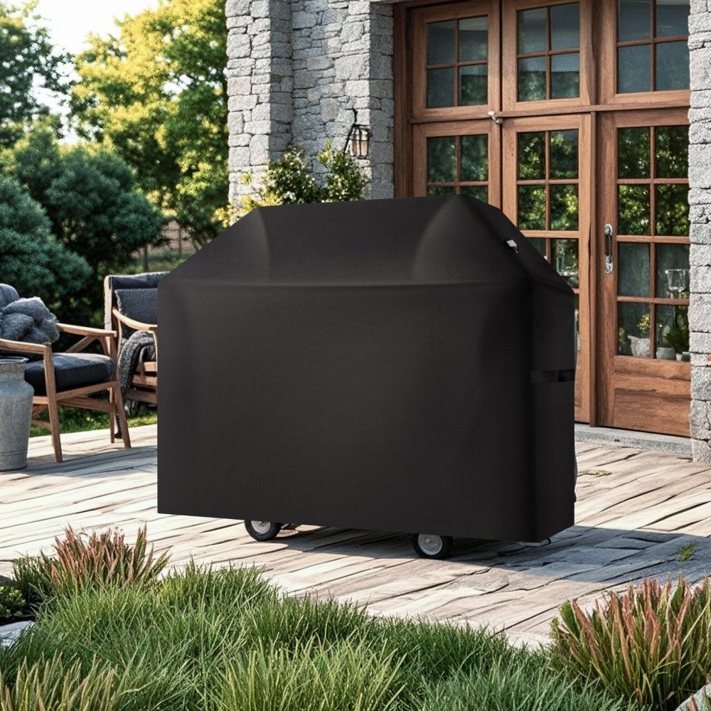 Grillabdeckung Grillhaube (1473 mm) Plane für Außengrills, wasserdicht & wetterfest, strapazierfähiges 600D-Polyester, einfaches An- und Ausziehen, mit Klettbändern