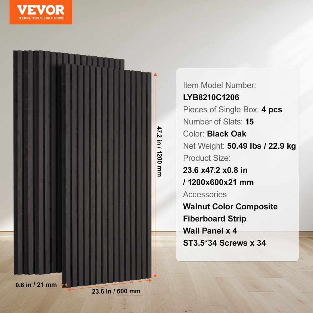 Akoestische panelen 1200x600x21mm MDF Accent houten wandpanelen voor moderne interieur wanddecoratie Akoestische panelen Kunsthouten wandpanelen voor ruisonderdrukking Zwart eiken – Artikelnr. HT-23101