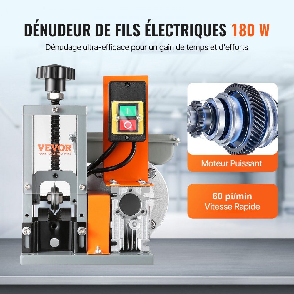 Kabelabisoliermaschine, elektrisch, φ1,5–25 mm, Kabelschälmaschine, 180 W, Abisoliermaschine, 18 m pro Minute Geschwindigkeit, Abisolierzange, 65 Mn Federstahlklinge, ideal zum Abisolieren von Kupferdraht