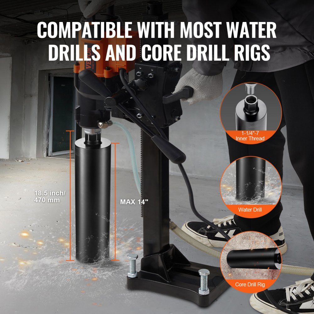 Diamond Core Drill, 108mm Wet Diamond Core Drill, 355mm Drilling Depth, Concrete Core Drill with Saw Blade, 1-1/4"-7 Female Thread, Laser Welding, Diamond Wet Core Drill for Concrete Bricks