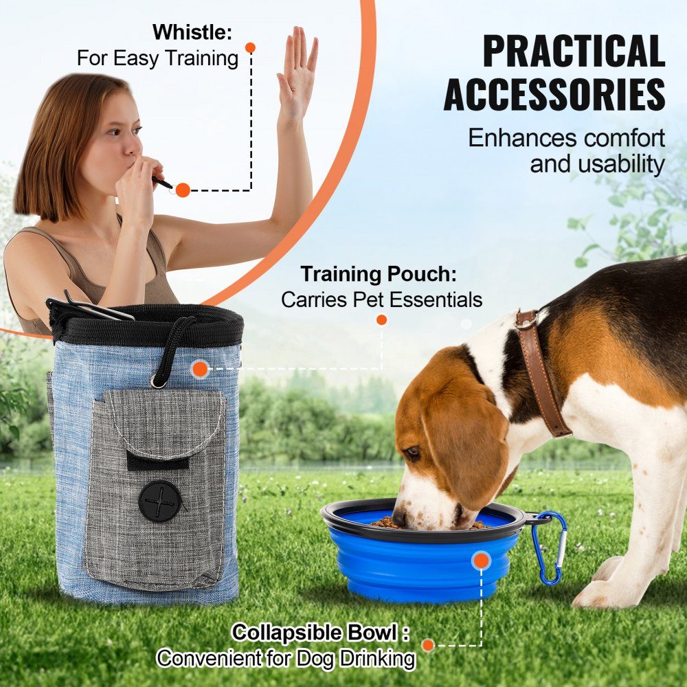 Dog Agility Training Equipment, 5 Piece Upgrade Set with Adjustable High Hurdles, 6 Slalom Poles, Extended Tunnel, Jump Ring, Brake Box, Whistle, Foldable Bowl, Puppy Obstacle Course Set with Storage Bag