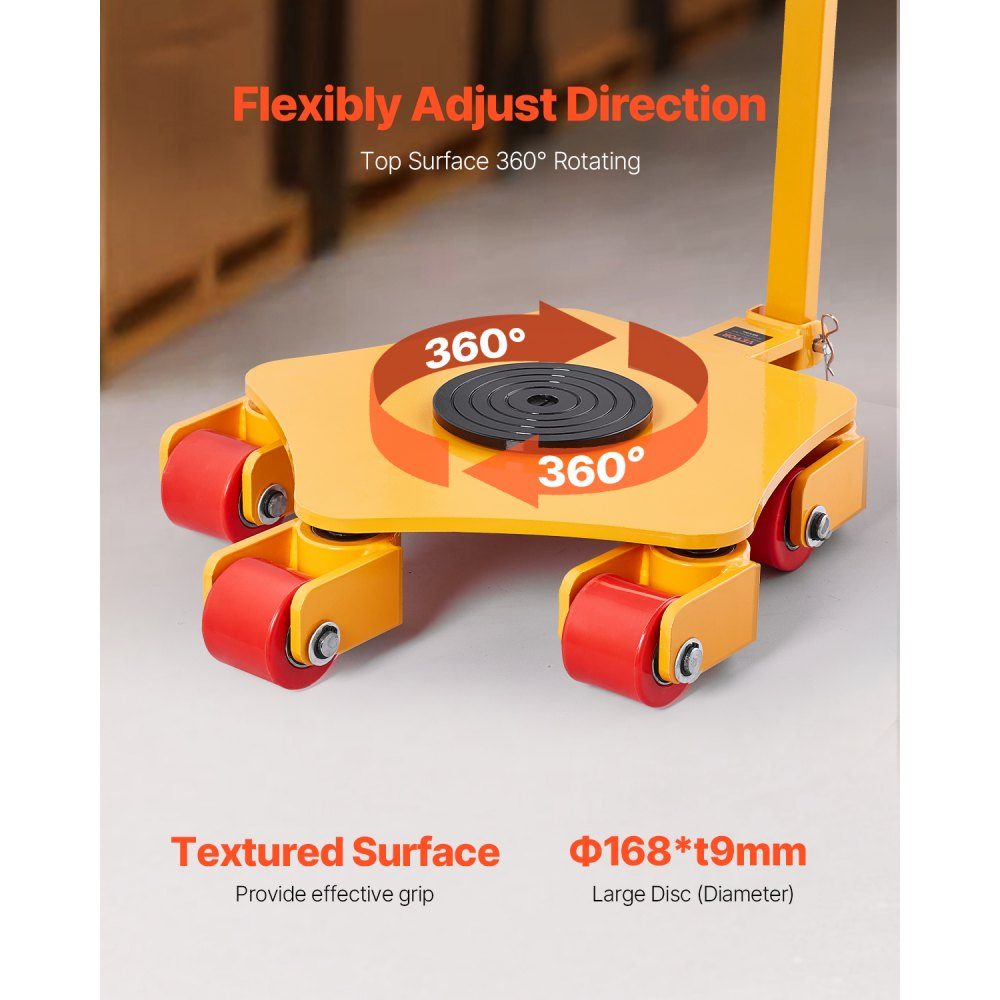 Machine Roller 4T, Machine Transport Roller, Machine Transport Roller with 360° Swivel Cap and PU Swivel Casters, Heavy Duty Industrial Machinery Furniture Trolley with Handle for Warehouse Workshop