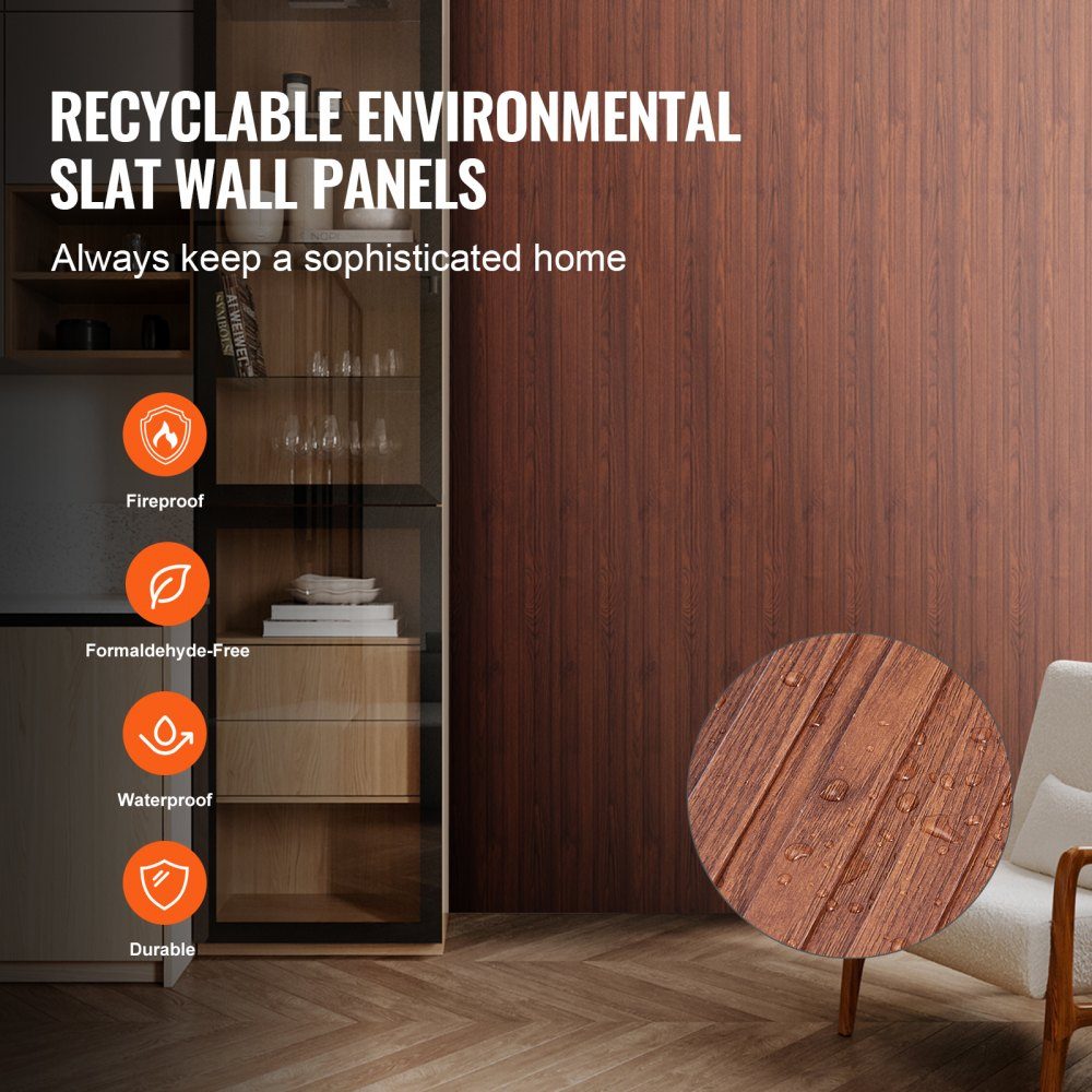 Acoustic Panels Set of 8 Acoustic Panels 2450 x 166mm WPC Accent Wooden Wall Panels for Modern Interior Walls Wood Effect Wall Panels for Stylish Decor and Noise Reduction Black Walnut Wood – Part No. HT-23178