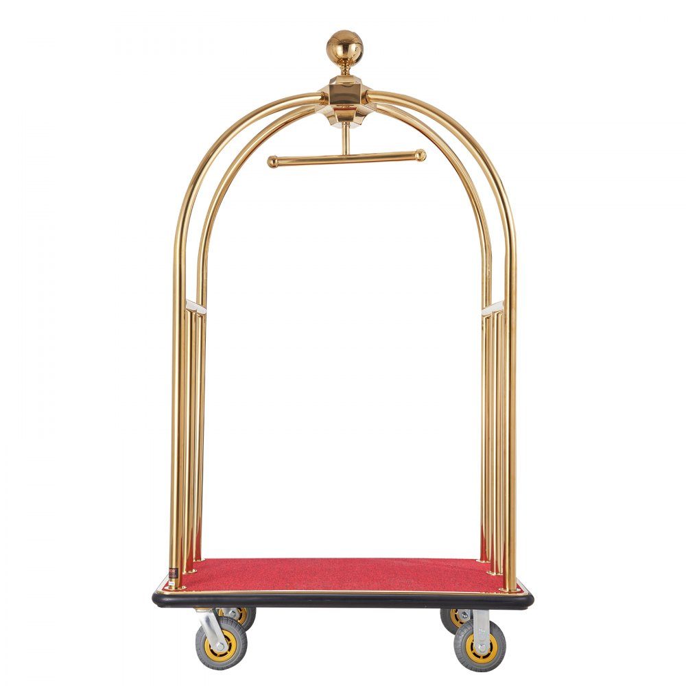 Hotel Luggage Cart 500kg Load Capacity Curved Stainless Steel Luggage Cart with Red Carpet Floor and 15cm Rubber Wheels Ideal for Hotels, Condominiums, Resorts