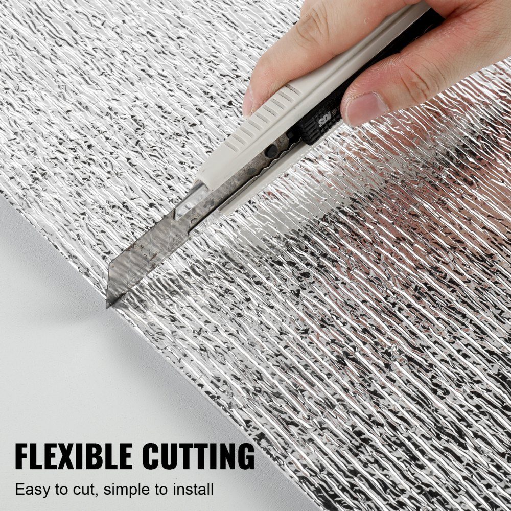 Double Reflective Insulation Roll, Radiant Barrier with Foam Core, 5.5mm, 48" x 50ft, Double Sided Heat Reflective Sign Made of Aluminum Foil and EPE Foam, Thermal Insulation Roll for Windows and RV Roofs