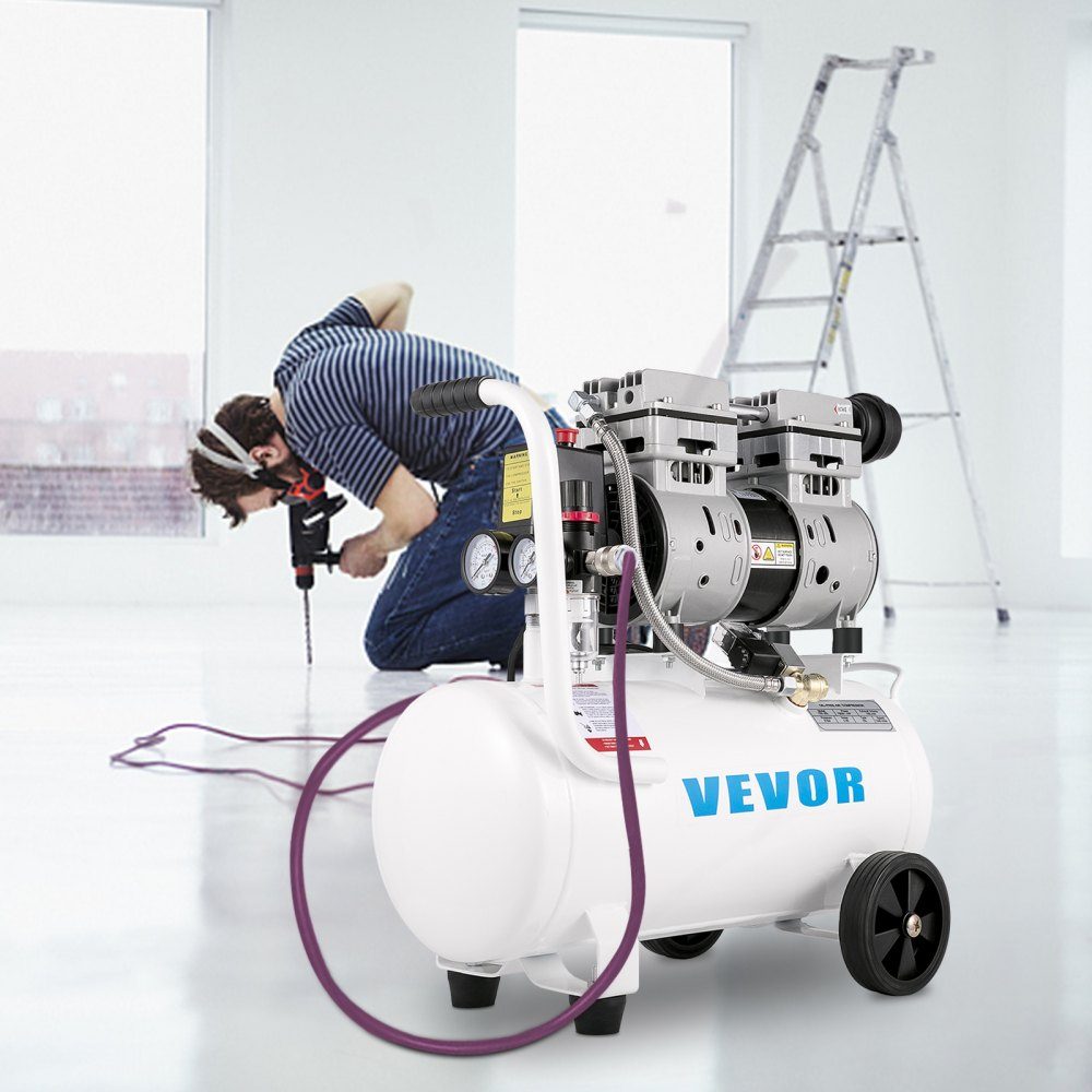 Whisper compressor 25 L, quiet oil-free compressor 750 W, oil-free air compressor 60 dB, compressed air compressor, quiet compressed air boiler 165 L/min exhaust air volume, with built-in exhaust fan