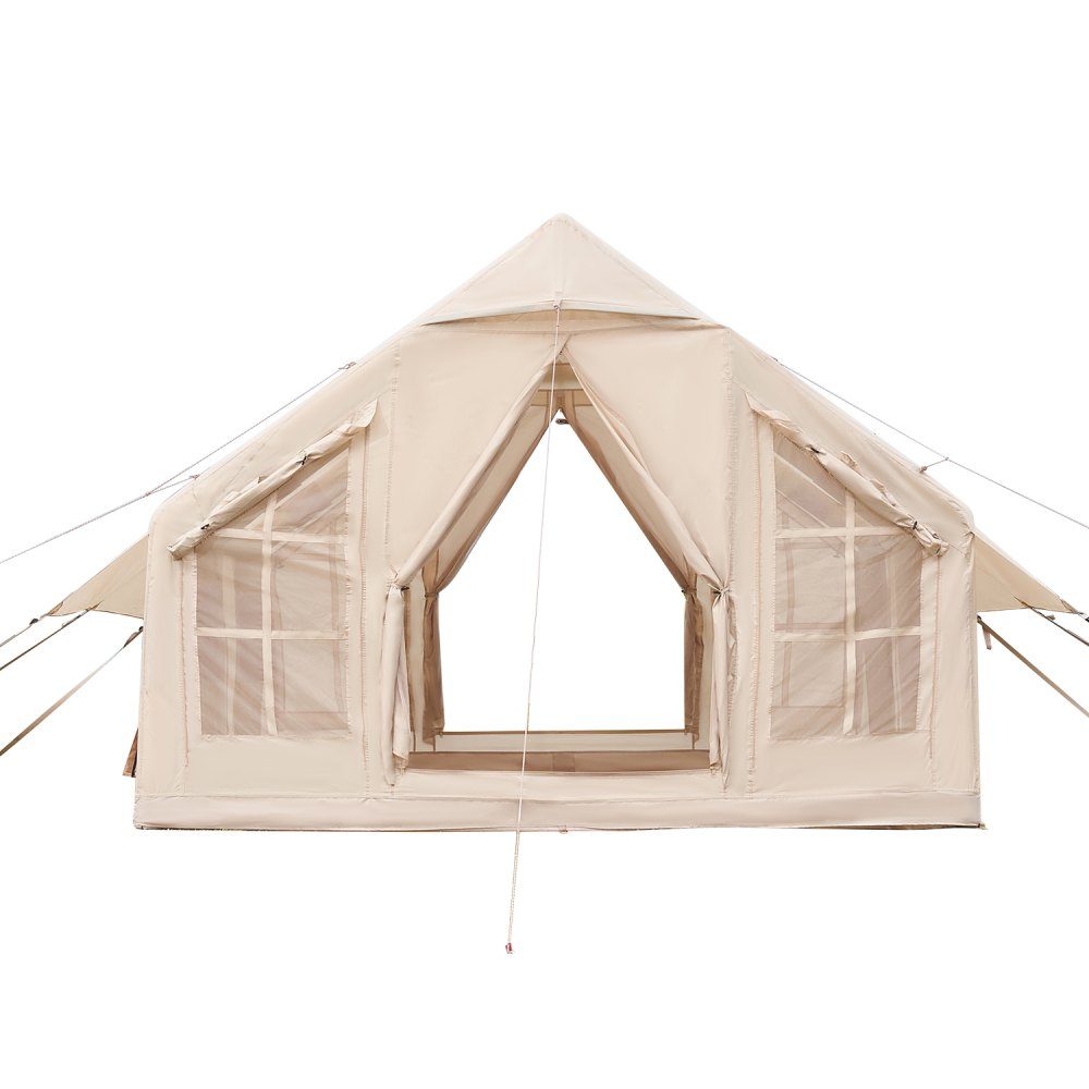 Opblaasbare kampeertenten 3 x 3 x 2,3 m 4-6 personen 300D Oxford 4-seizoenen glampingtent met handpomp, kachelaansluiting, 2 deuren en 4 gaasramen, inclusief opbergtas voor transport