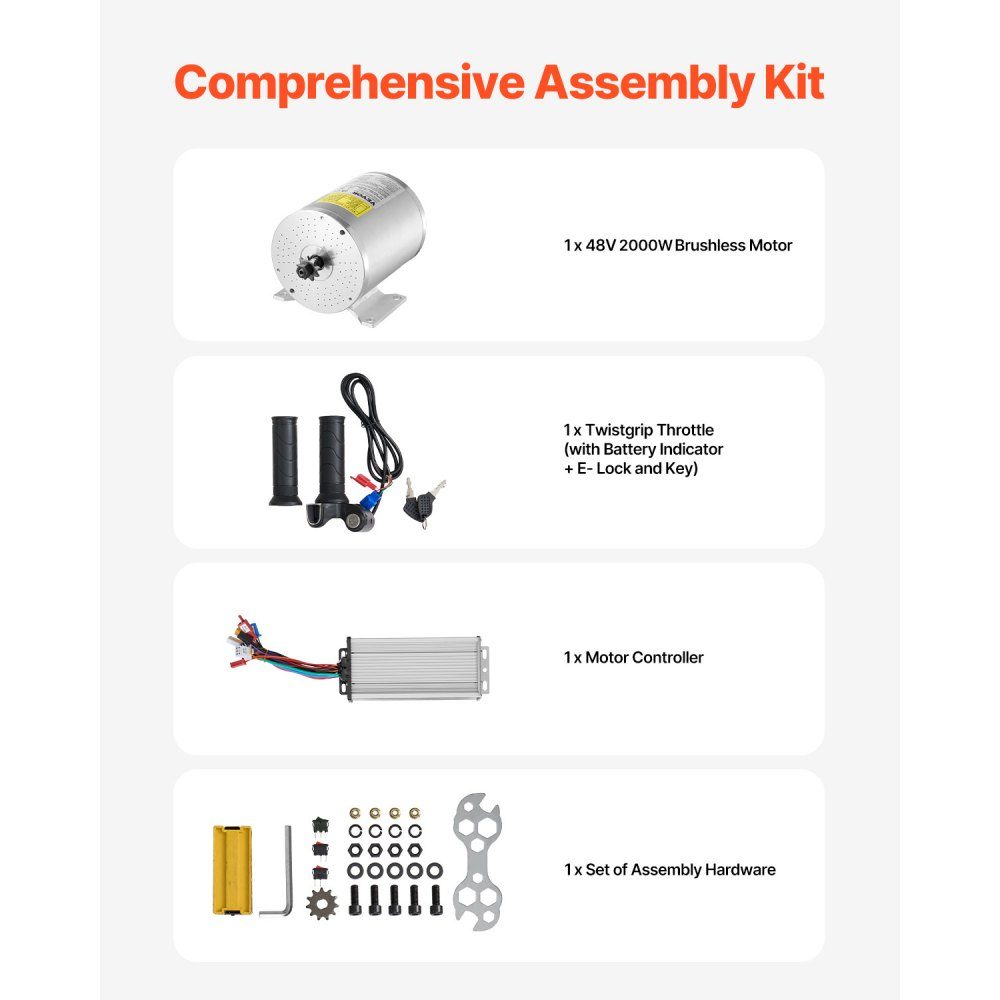 2000W Electric Brushless DC Motor Kit - 48V 4300RPM Motor with Upgraded Speed ​​Controller and Throttle Grip Kit for Go Karts E-Bike Motorcycle Scooter DIY