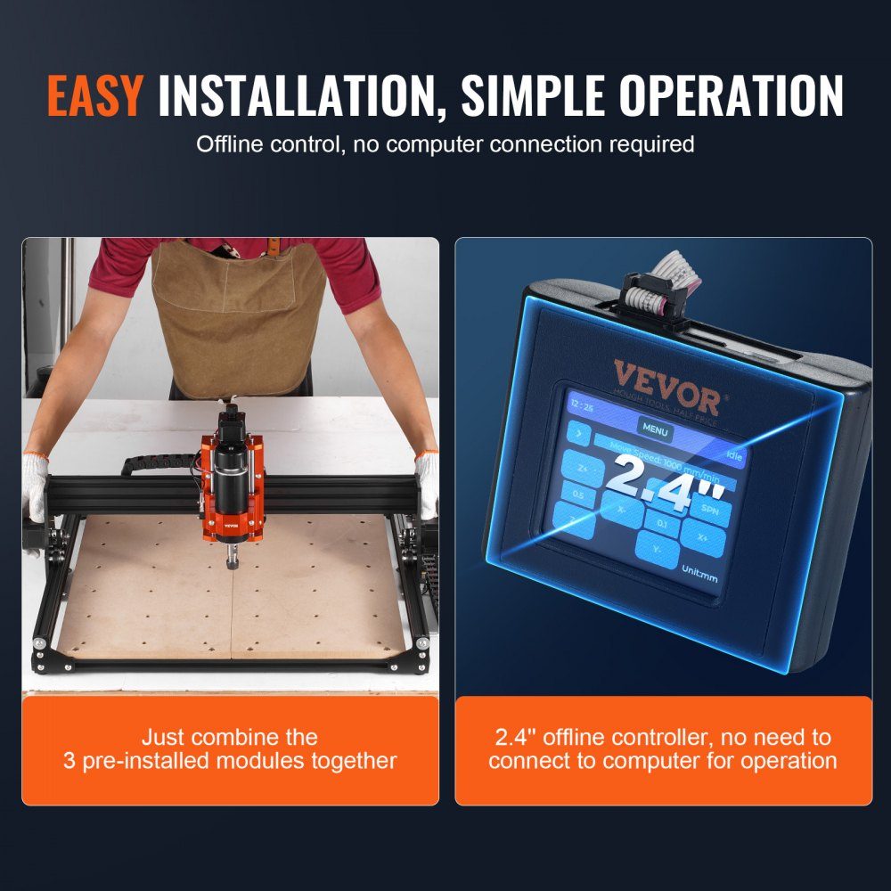 CNC Milling Machine 300W Engraving Machine 3 Axis GRBL Control Wood Engraving Carving Milling Machine Kit 400x400x60mm Work Area 1200RPM for Wood Acrylic MDF PVC Plastic Foam