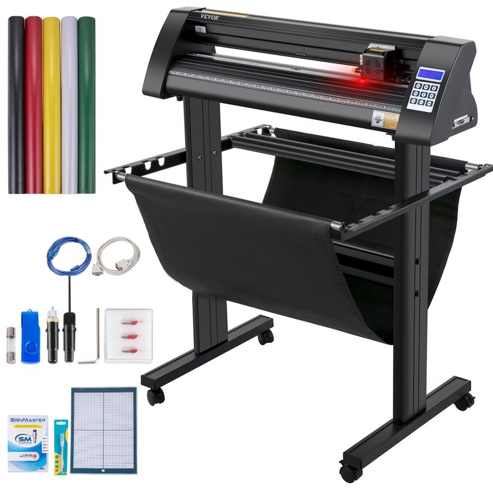 Ploter do cięcia winylu 870 mm Przecinarka do folii Moc 95 W Napięcie AC 85-264 V Półautomatyczny ploter ze stojakiem Oprogramowanie Signmaster Stop aluminium ARM DMPL/HPGL Windows