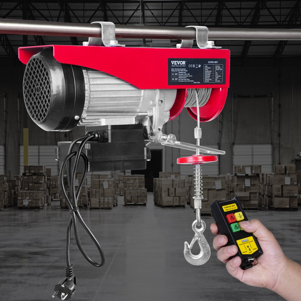Electric cable winch 300kg to 600kg lifting height 12m cable pull motor winch 1150W motor pulley block 10m/min lifting speed hoist with wireless remote control cable hoist chain hoist