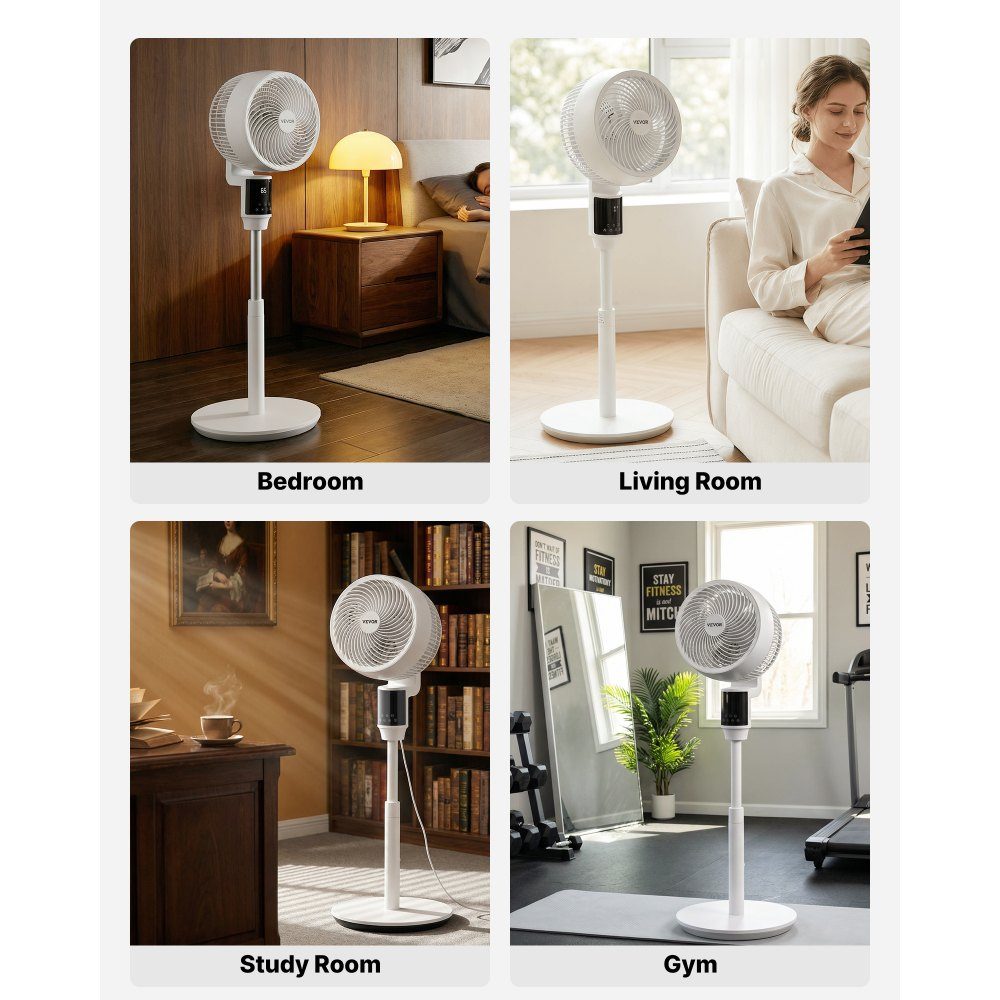 Standventilator, 80° oszillierender Ventilator, Windmaschine mit leisem Gleichstrommotor, Fernbedienung, 9 Geschwindigkeitsstufen & 4 intelligente Modi, Timer, höhenverstellbar, für Zuhause