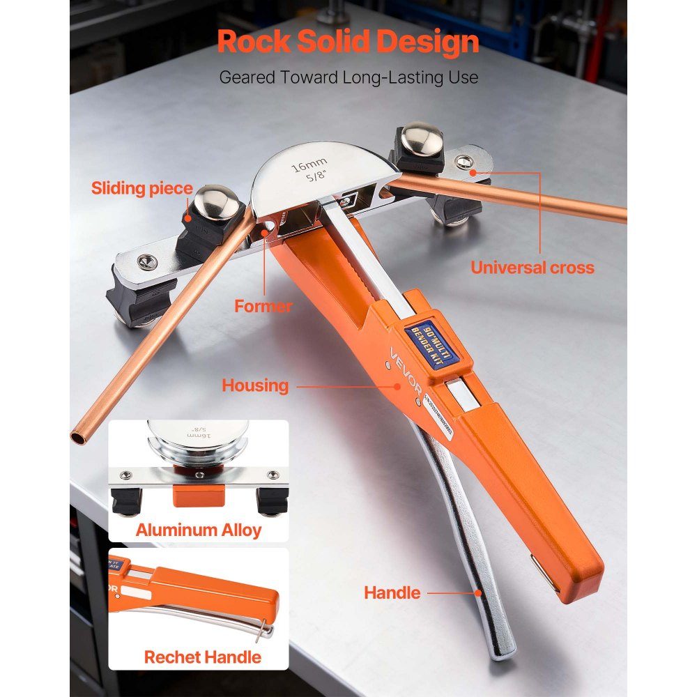 Pipe Bender 6-22mm Pipe Bender Up to 90° Forward Hand Bending Tool 7 Jaw Aluminum Alloy Bending Machine HVAC Tools for Copper and Aluminum Refrigeration Equipment Maintenance