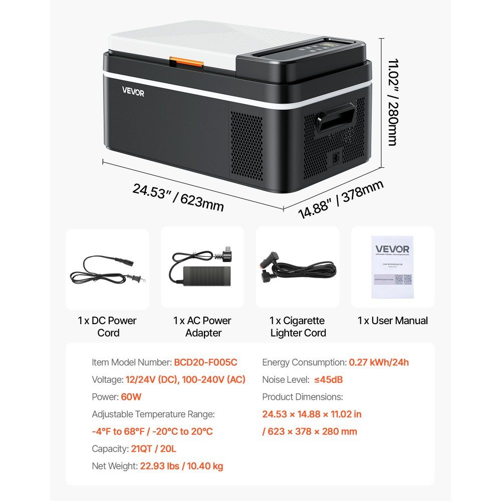 Refroidisseur à compresseur 20 L 12/24 V DC avec contrôle par application, Réf. rigérateur de voiture 100-240 V AC pour camping, voyage, camion, pêche, refroidisseur thermoélectrique portable