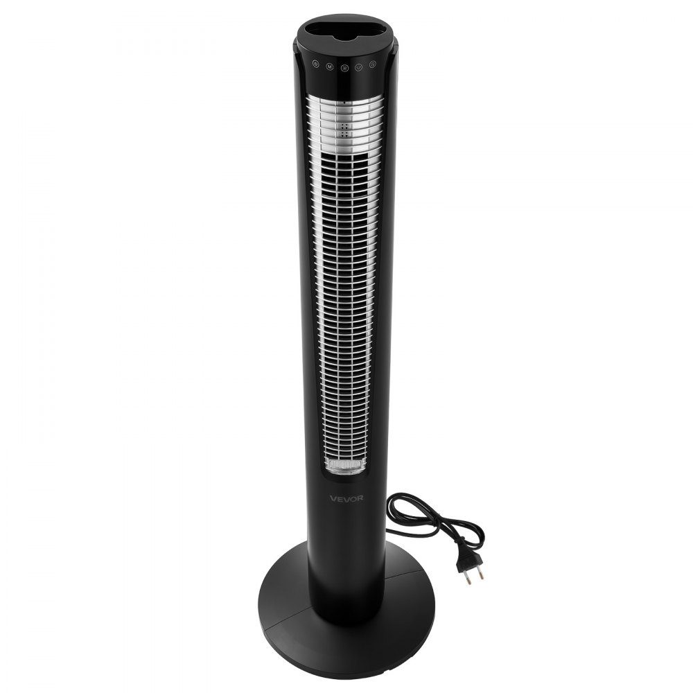 Torenventilator van 60 W, kolomventilator van 107 cm met 3 snelheden, 4 modi, 12-uurs timer, 70 ° oscillerende ventilator met afstandsbediening, stille voetstukventilator voor slaapkamer, kantoor, zwart
