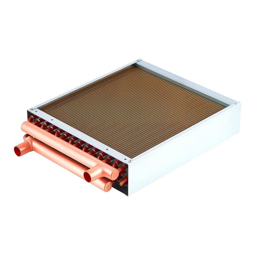 Lamellenwärmetauscher 356x356mm, 19 kW Wärmetauscher mit Kupferanschlüssen & Aluminiumlamellen, Wasser-Luft-Wärmetauscher mit 2,5 MPa Arbeitsdruck, Wärmetauscher zum Heizen Kühlen im Innenbereich
