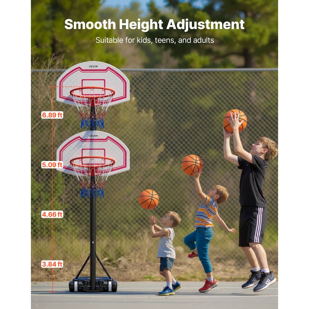 Portable Basketball Stand, 1.6 to 2.1 m Height Adjustable Basketball Hoop, Adjustable Basketball System with Nylon Net & Wheels, Portable Backboard Set for Patio Pool Edge Portable Basketball Stand, 1.6 to 2.1 m Height Adjustable Basketball Hoop, Adjustable Basketball System with Nylon Net & Wheels, Portable Backboard Set for Patio Pool Edge