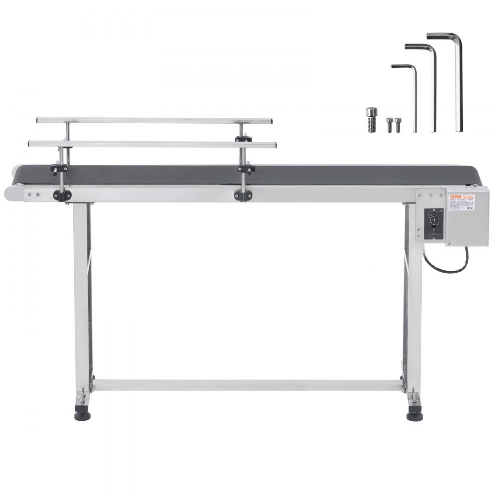 Belt Conveyor 1498.6 x 398.8mm Conveyor Table Motorized Belt Conveyor for Inkjet Coding Applications Powered PVC Belt Anti-Static Adjustable Speed ​​(Double Guardrail)