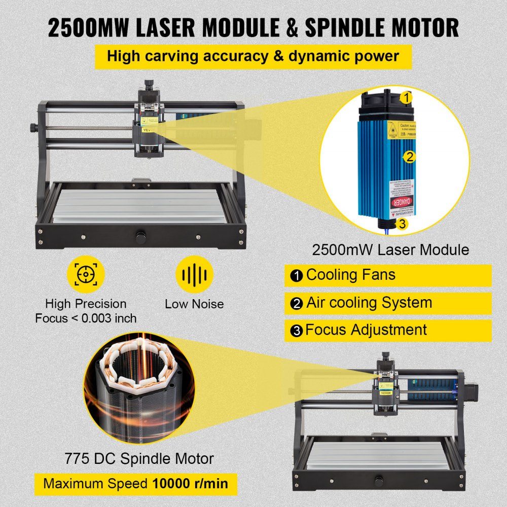 2500mW CNC 3018 DIY Machine de gravure Pro 300x180x45mm Machine de gravure 3 axes Mini graveur avec carte de commande GRBL et contrôleur hors ligne