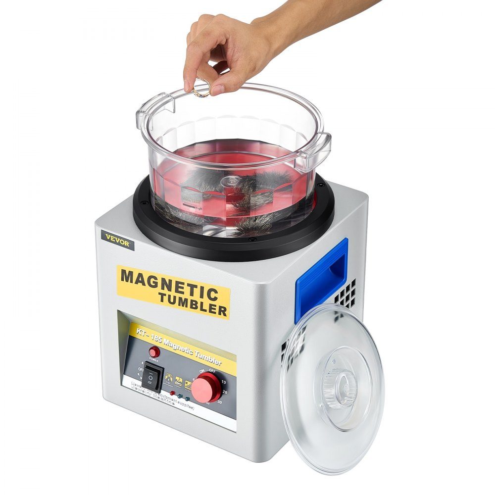 Mini KT-185 Magnetic Cup 180mm, Jewelry Polishing Machine and Finisher Machine with Good Time Function, Fast Processing Speed ​​for Light Metals, Non-Ferrous Metals, 2000RPM