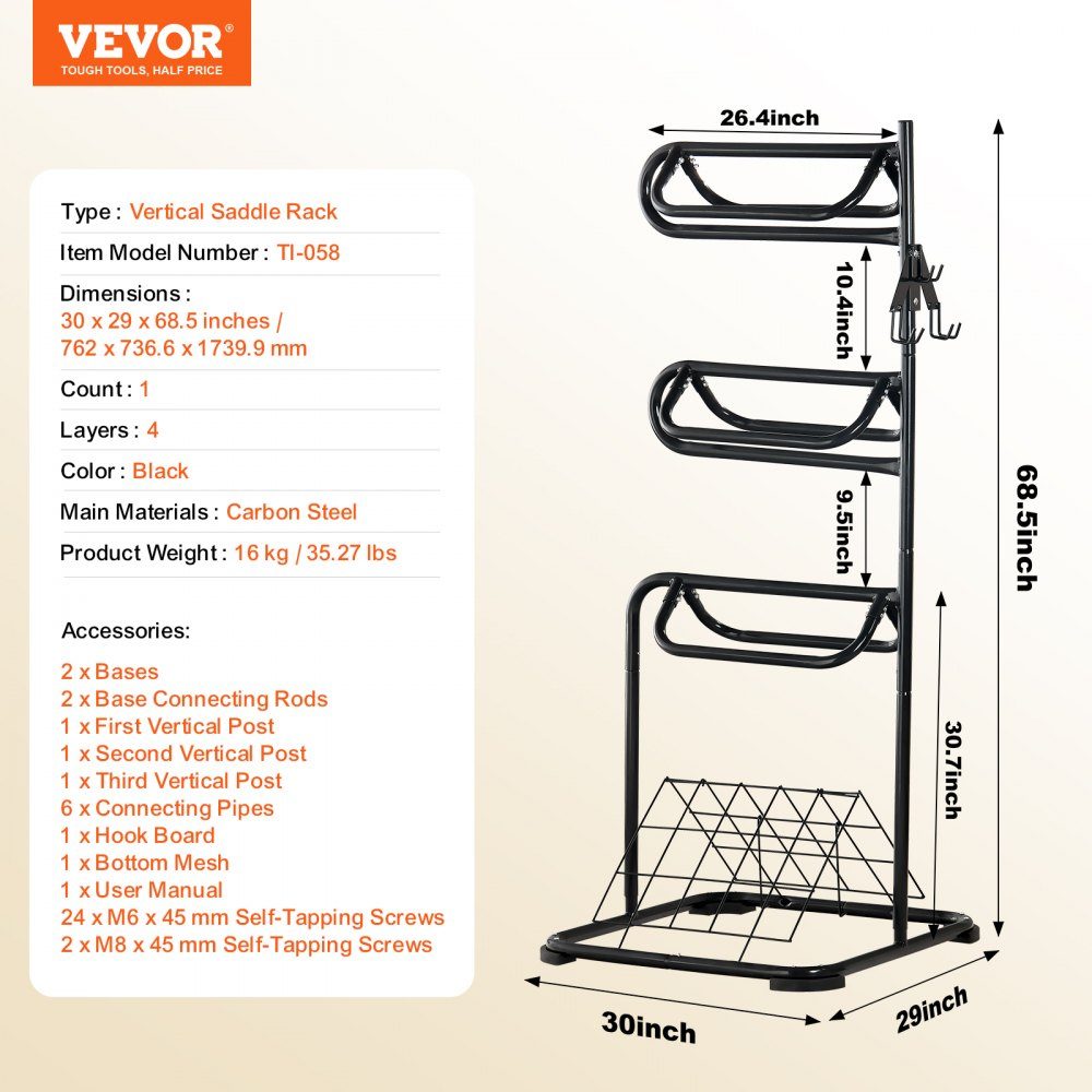 Freestanding saddle stand, 3 tier saddle stand, heavy duty saddle cover stand, removable and rotating, English and western saddle stand for saddle room organization