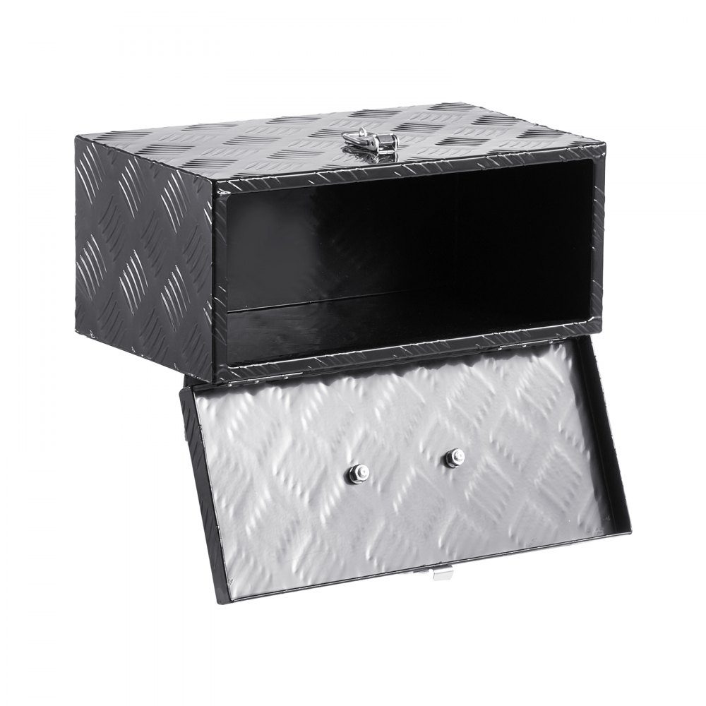 Wytrzymała aluminiowa skrzynia narzędziowa do ciężarówki Skrzynka narzędziowa w paski (406 x 190 x 254 mm) z bocznym i górnym uchwytem Organizer do przechowywania przyczepy kempingowej Czarny