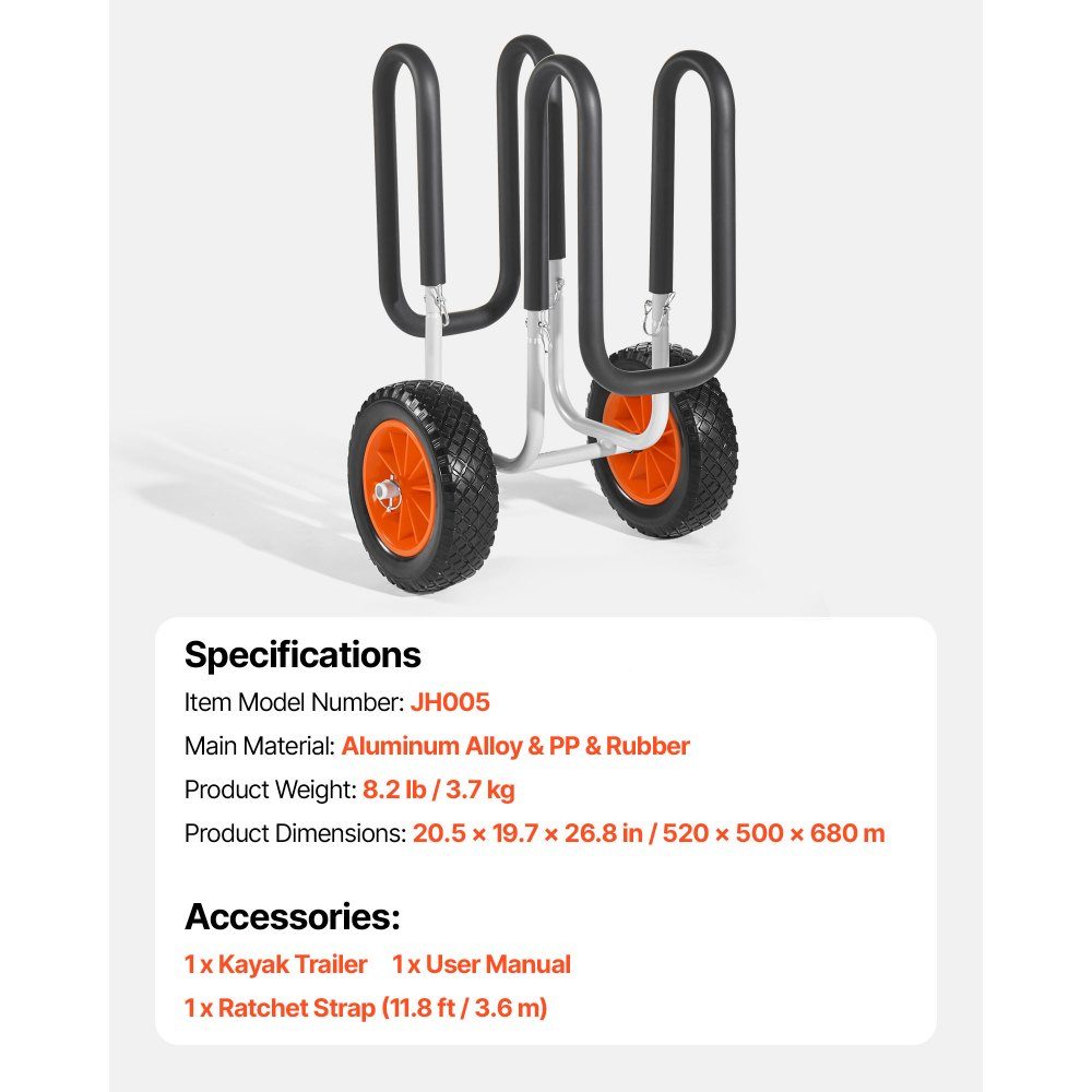 Transportwagen, 68 kg, Stand Up Paddle Board Trolley mit 25,4 cm Vollgummireifen, Schaumstoffpolsterung, Spanngurt, ideale Transporthilfe für Paddleboards und Surfbretter, 520 x 500 x 680 mm